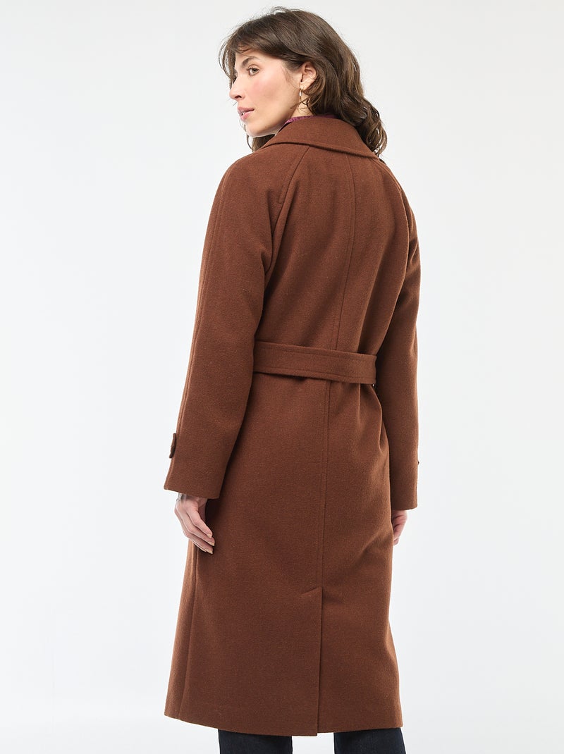 Manteau long chaud à ceinture Marron - Kiabi