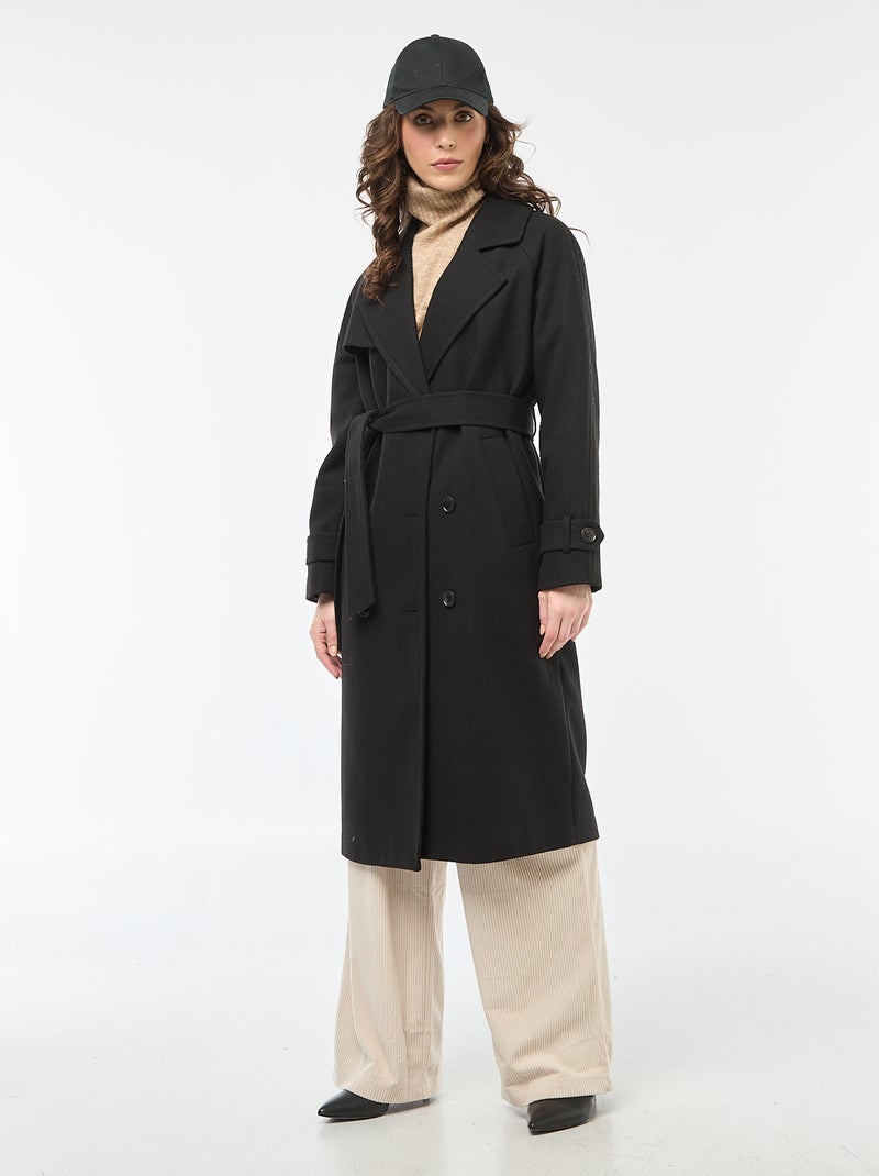 Manteau long chaud à ceinture Noir - Kiabi