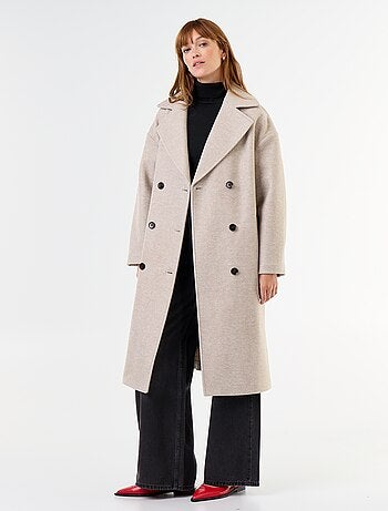 Manteau long effet lainage à col tailleur
