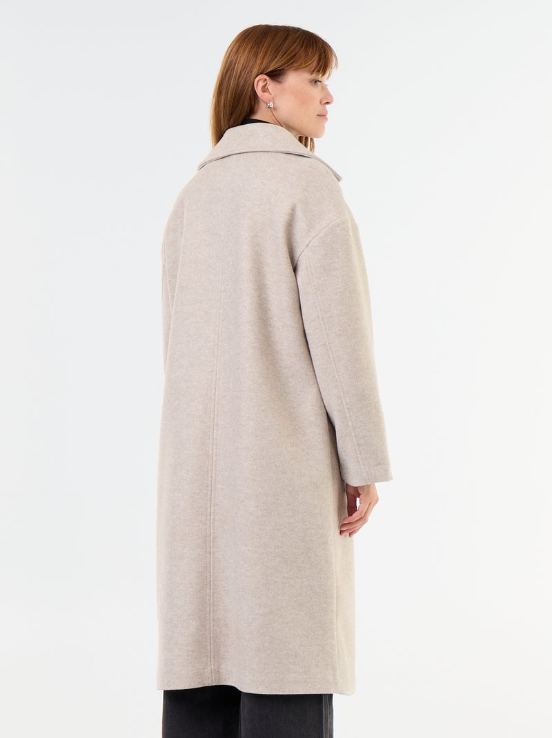 Manteau long effet lainage à col tailleur Beige - Kiabi