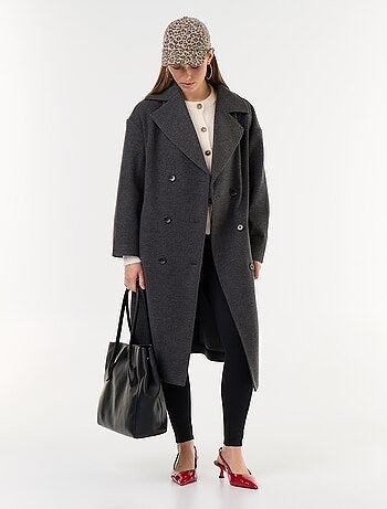 Manteau long effet lainage à col tailleur