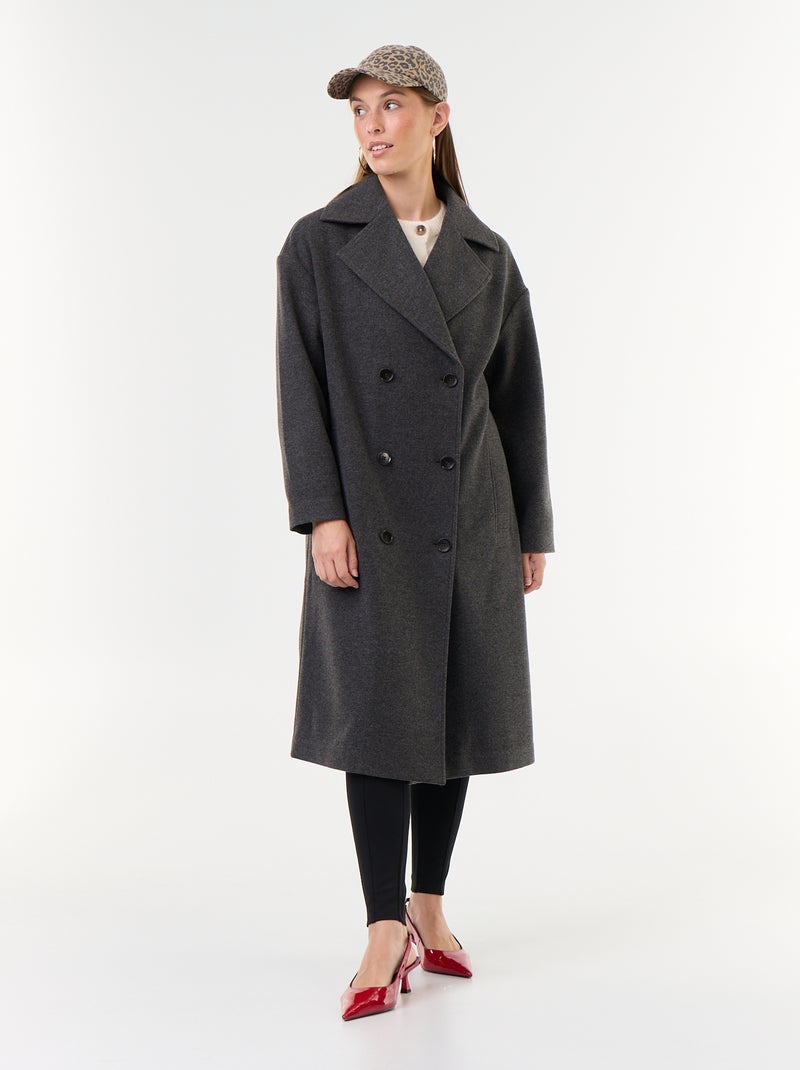 Manteau long effet lainage à col tailleur Gris - Kiabi