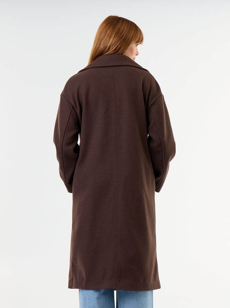 Manteau long effet lainage à col tailleur Marron - Kiabi