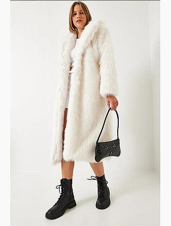 Manteau long en fausse fourrure à col châle lucci