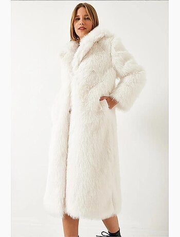 Manteau long en fausse fourrure à col châle lucci