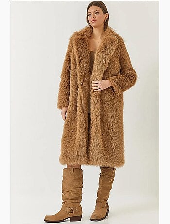 Manteau long en fausse fourrure à col châle lucci