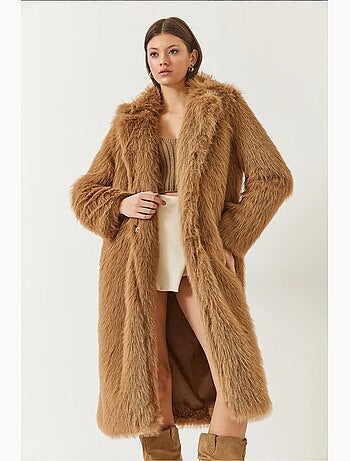 Manteau long en fausse fourrure à col châle lucci
