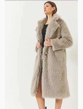 Manteau long en fausse fourrure à col châle lucci