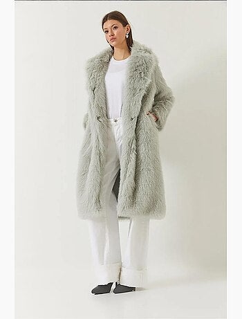 Manteau long en fausse fourrure à col châle lucci