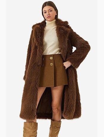 Manteau long en fausse fourrure à col châle lucci