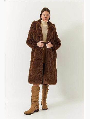Manteau long en fausse fourrure à col châle lucci