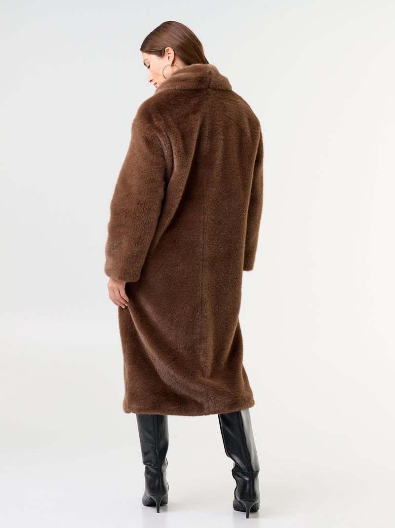 Manteau long en fausse fourrure Marron - Kiabi