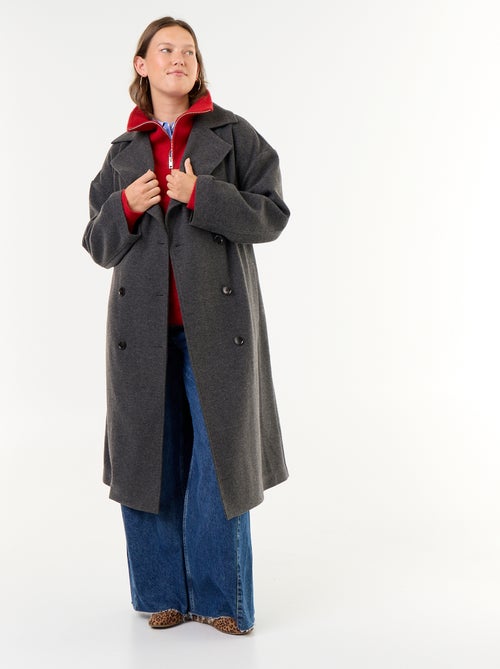 Manteau long en faux lainage avec col tailleur - Kiabi