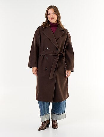 Manteau long en faux lainage avec col tailleur