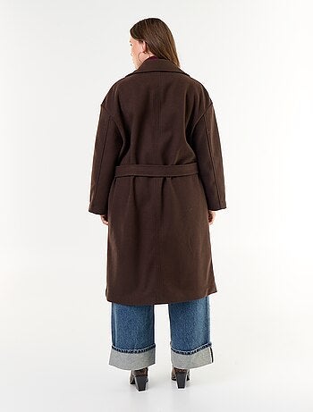 Manteau long en faux lainage avec col tailleur