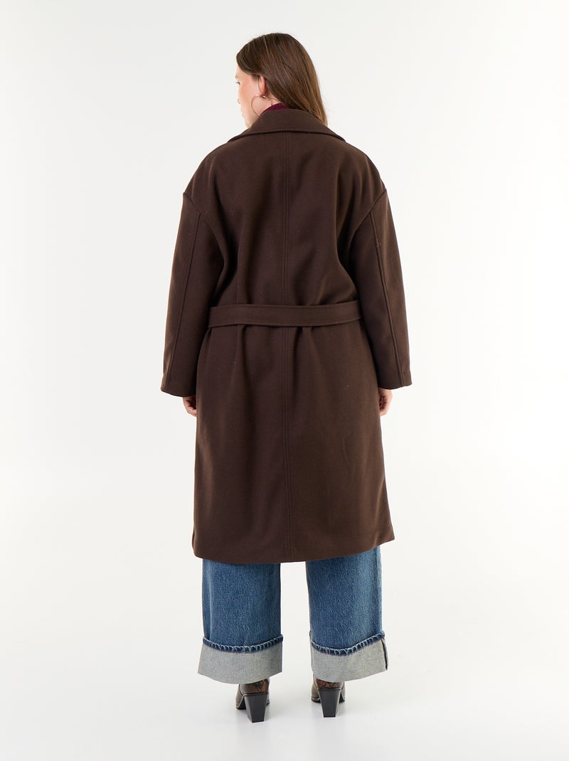 Manteau long en faux lainage avec col tailleur Marron - Kiabi