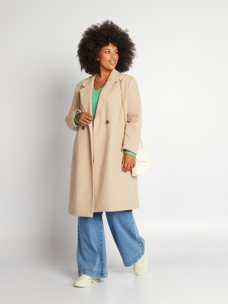 Manteau long en lainage beige - Kiabi