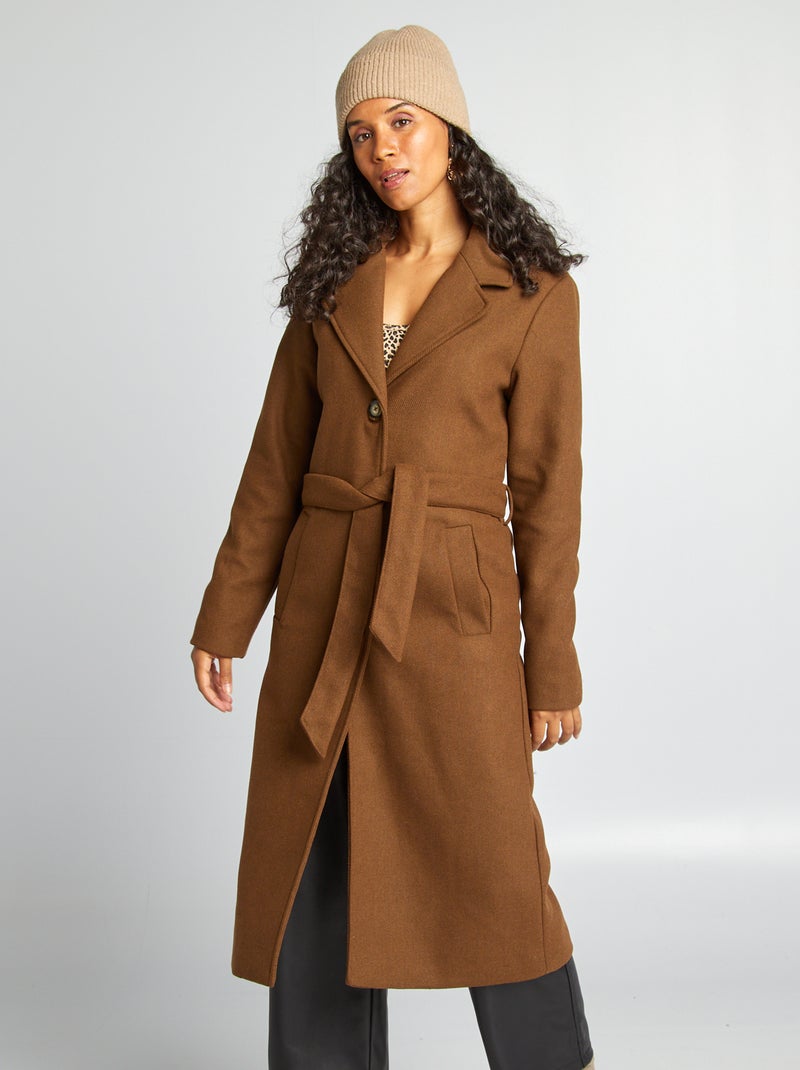 Manteau long en lainage Marron - Kiabi