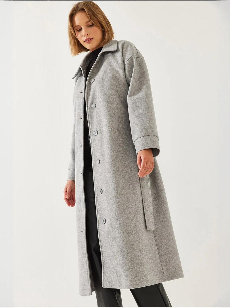Manteau long en laine ceinturé lucci Gris - Kiabi