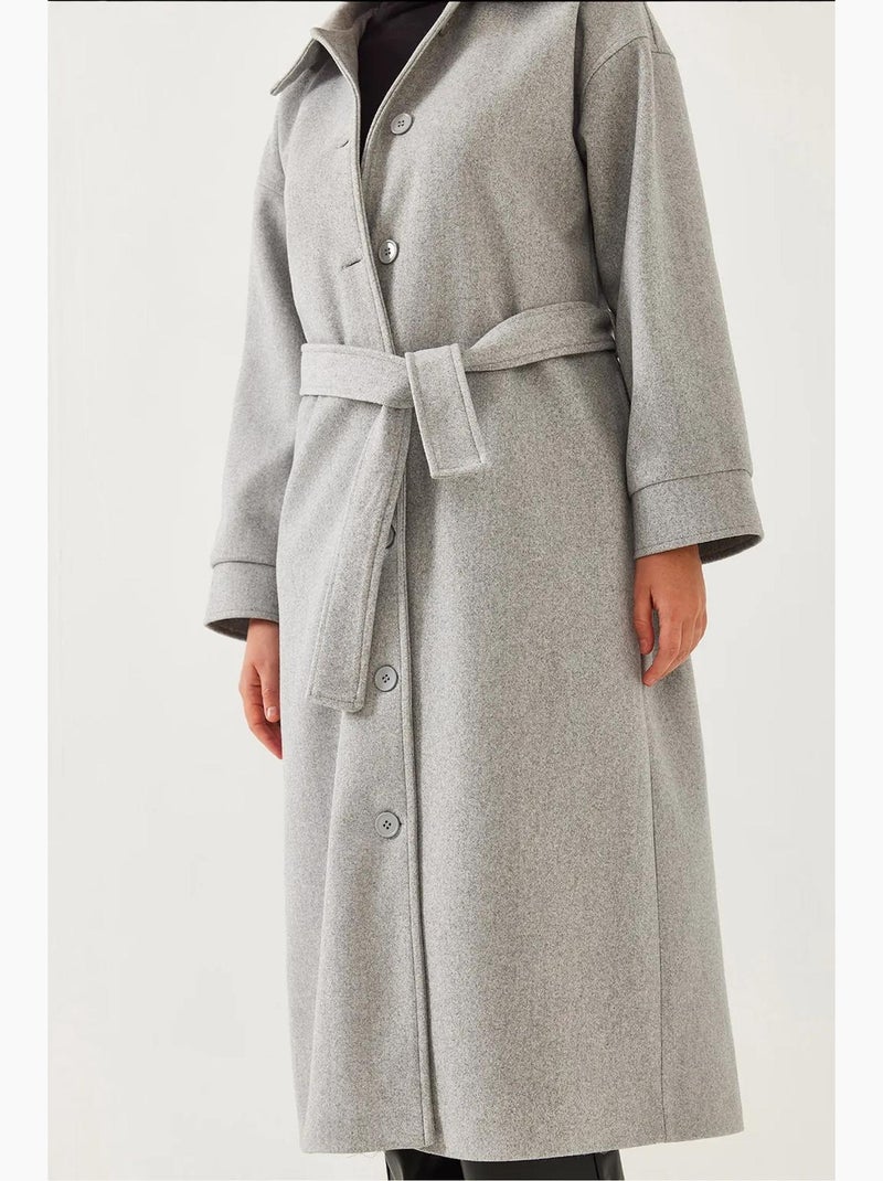 Manteau long en laine ceinturé lucci Gris - Kiabi