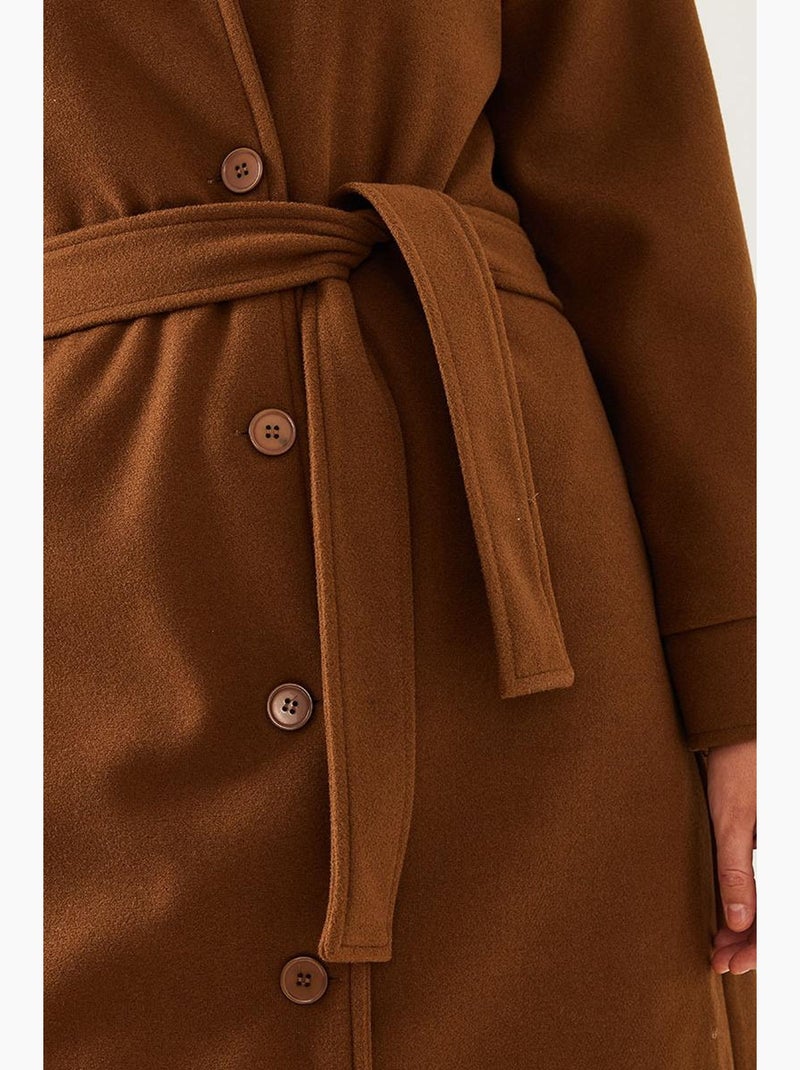 Manteau long en laine ceinturé lucci Marron chocolat - Kiabi