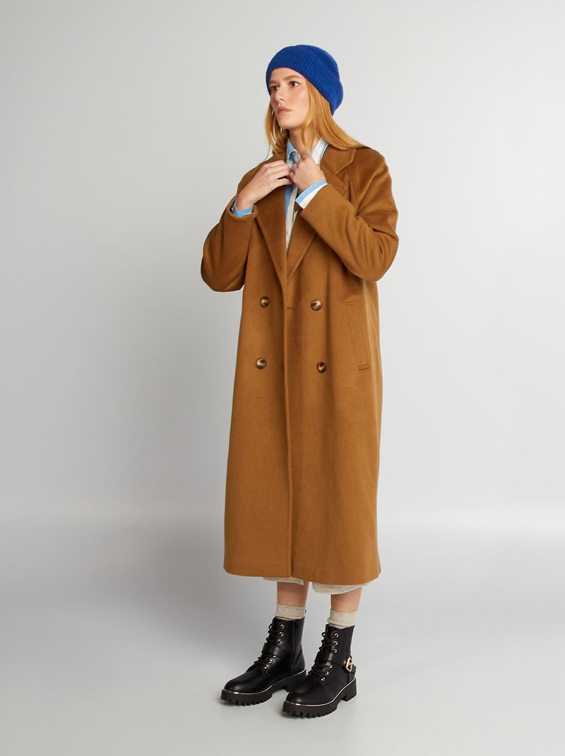 Manteau long en laine Marron - Kiabi