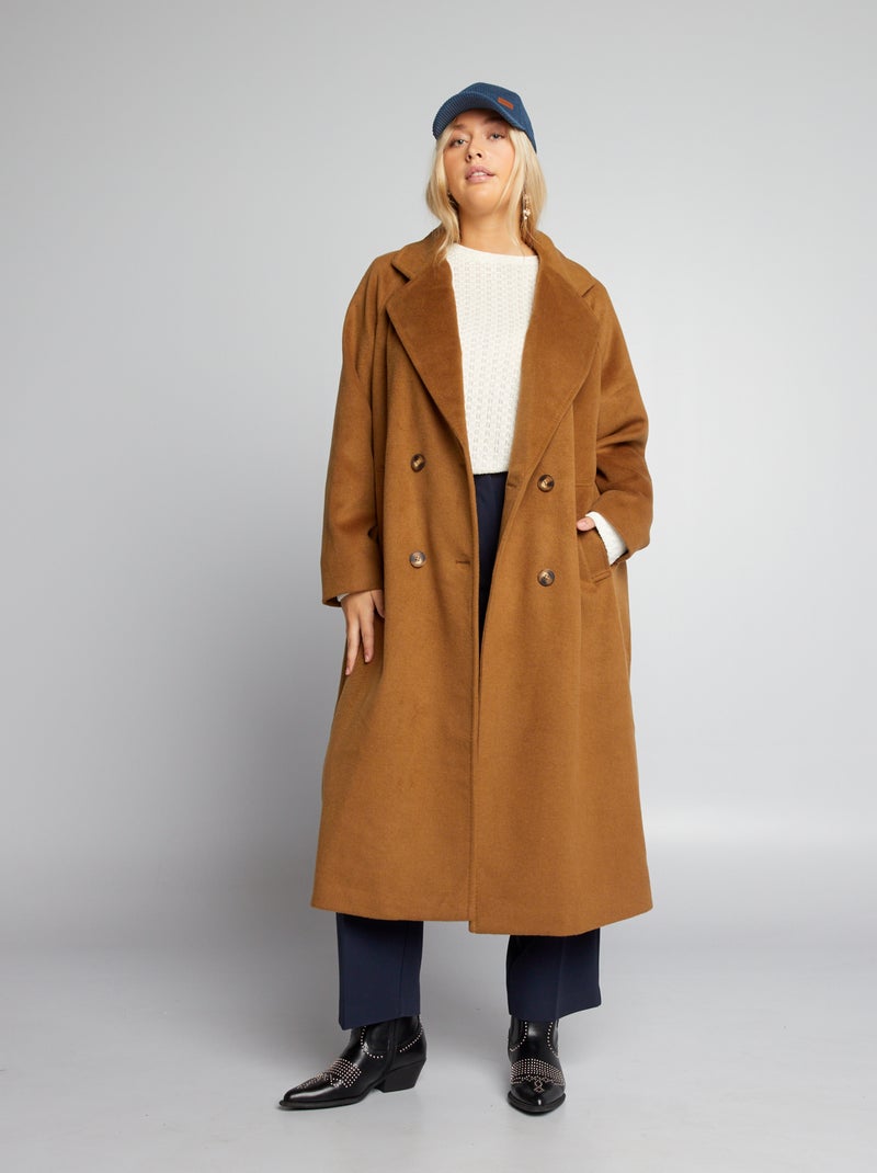 Manteau long en laine Marron - Kiabi