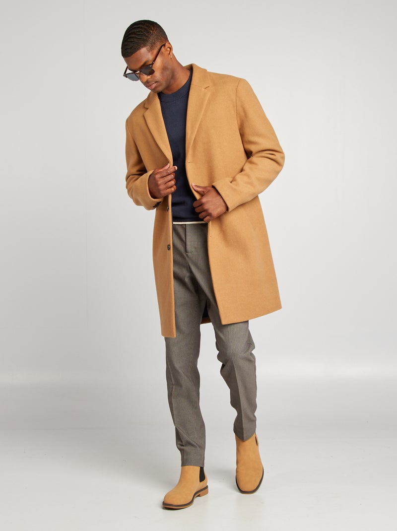 Manteau long en laine mélangé Camel - Kiabi