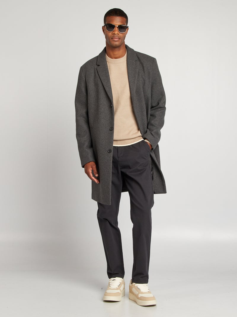 Manteau long en laine mélangé Gris - Kiabi