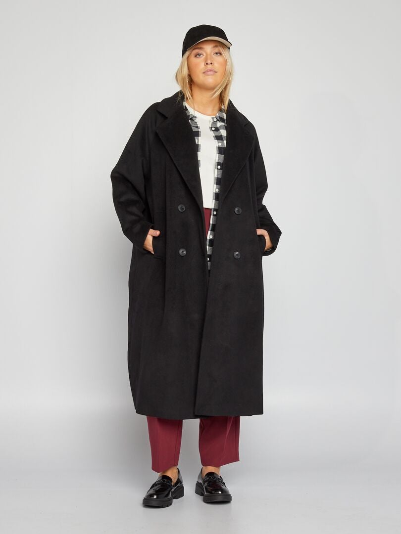 Manteau long en laine noir - Kiabi