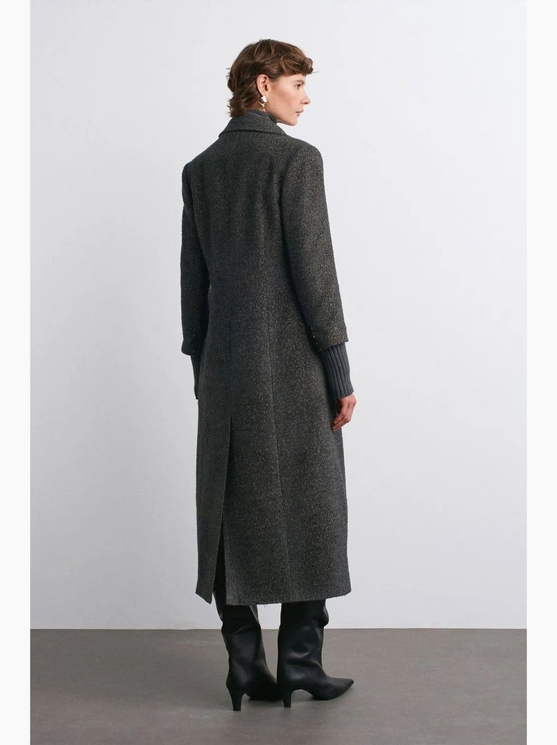 Manteau long en tweed texturé dilvin Gris Noir - Kiabi