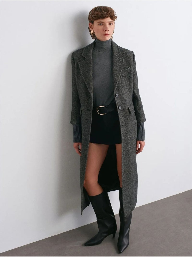Manteau long en tweed texturé dilvin Gris Noir - Kiabi