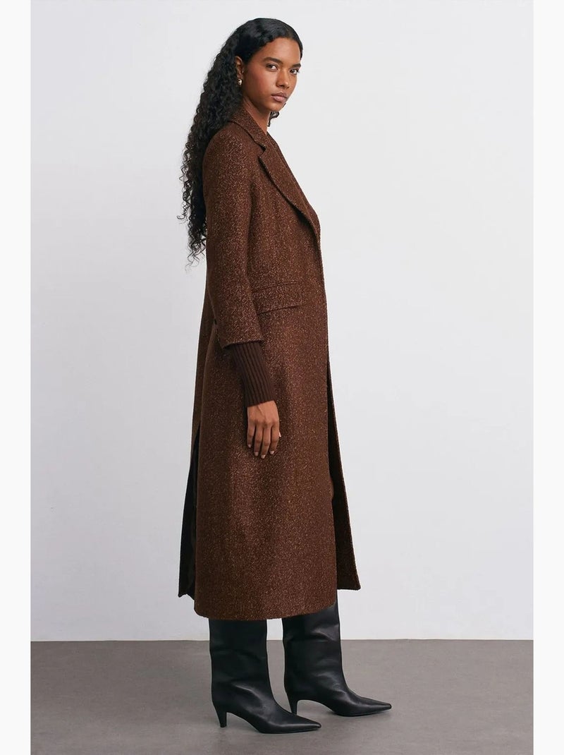 Manteau long en tweed texturé dilvin Marron - Kiabi