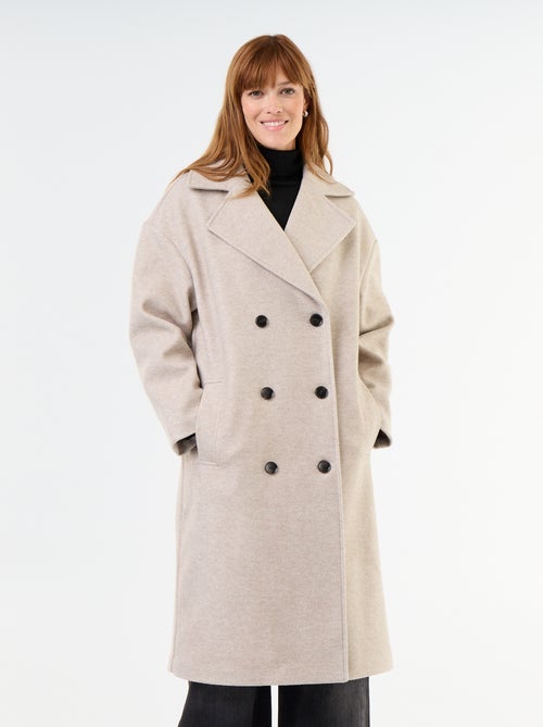 Manteau long esprit lainage à col tailleur - Kiabi Manteau long esprit lainage à col tailleur - Kiabi