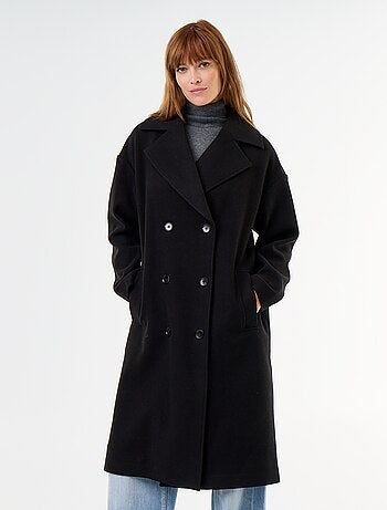 Manteau long esprit lainage à col tailleur