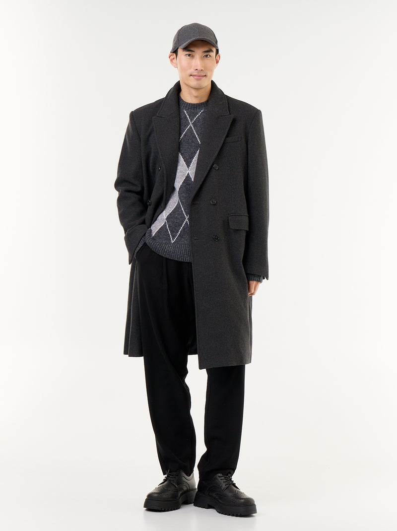 Manteau long esprit lainage Gris - Kiabi