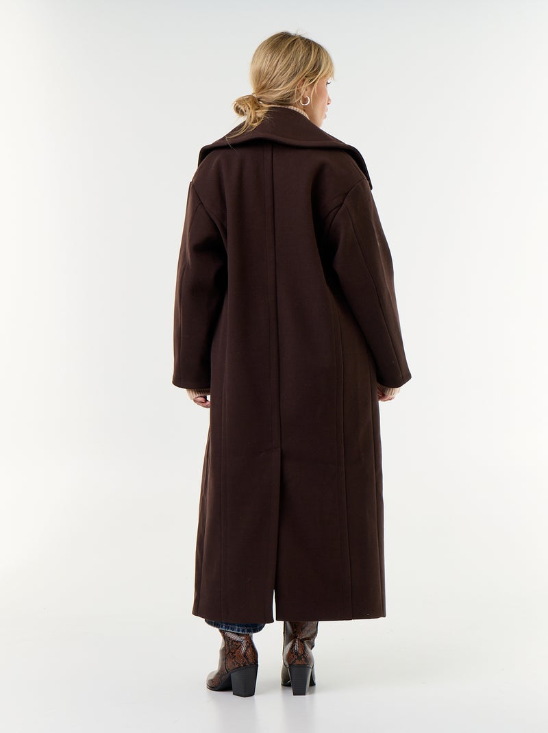 Manteau long esprit lainage Marron - Kiabi