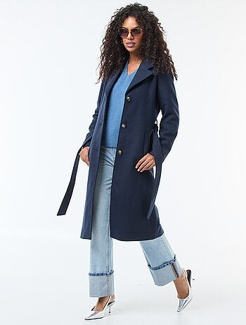 Manteau long façon lainage avec ceinture