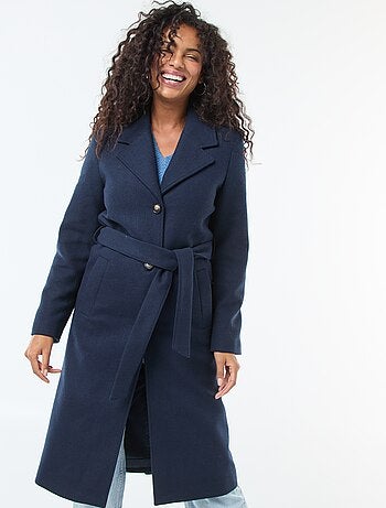 Manteau long façon lainage avec ceinture