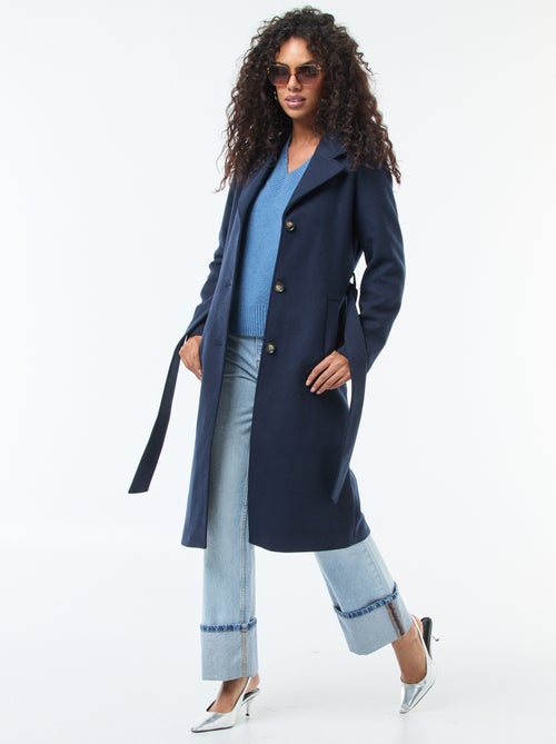 Manteau long façon lainage avec ceinture - Kiabi