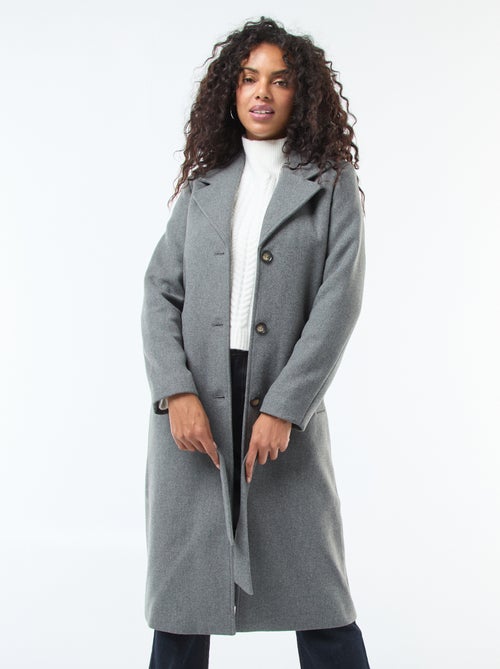 Manteau long façon lainage avec ceinture - Kiabi