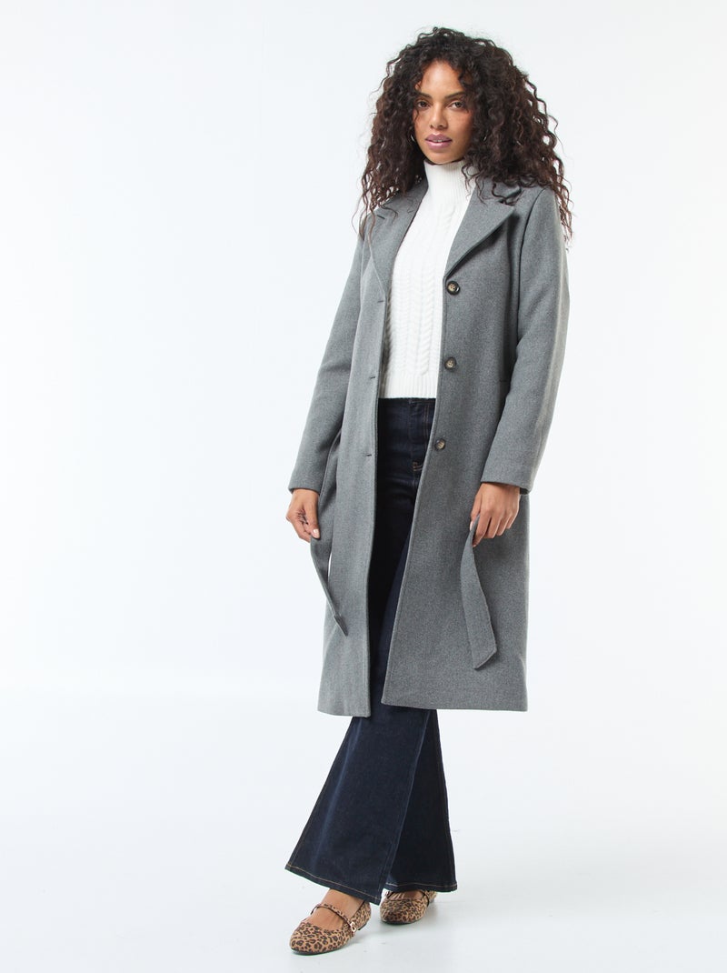 Manteau long façon lainage avec ceinture Gris - Kiabi