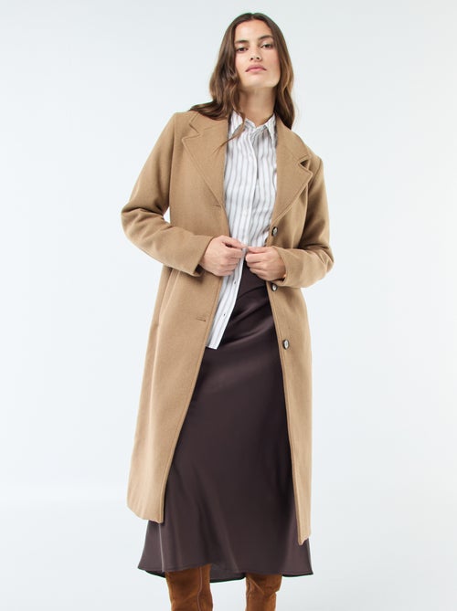 Manteau long façon lainage avec ceinture - Kiabi
