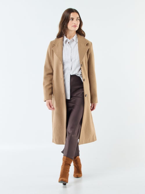 Manteau long façon lainage avec ceinture - Kiabi