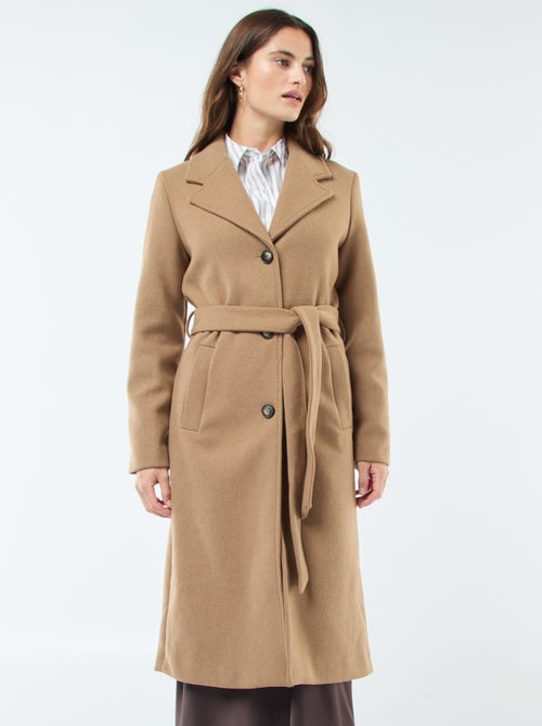 Manteau long façon lainage avec ceinture - Kiabi