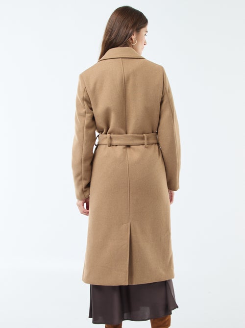 Manteau long façon lainage avec ceinture - Kiabi