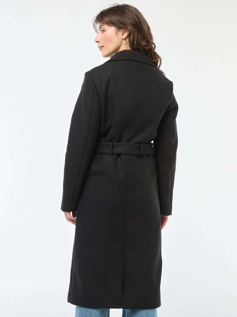 Manteau long façon lainage avec ceinture Noir - Kiabi