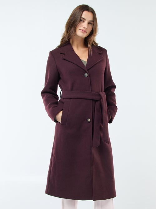 Manteau long façon lainage avec ceinture - Kiabi