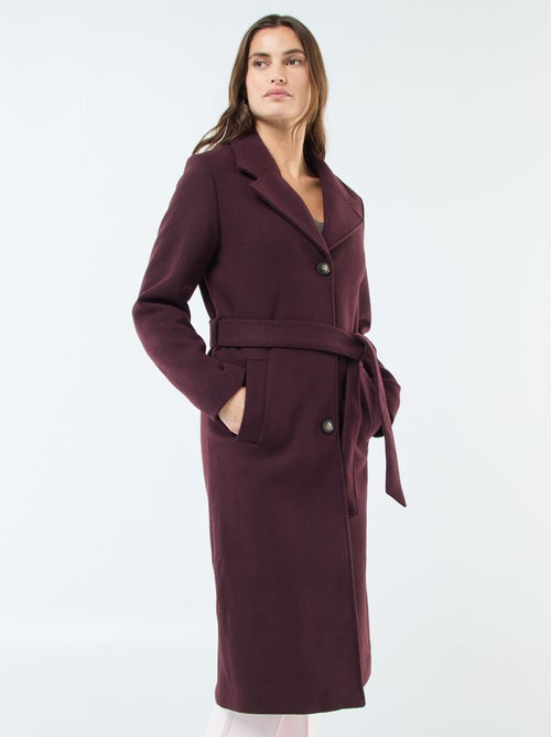 Manteau long façon lainage avec ceinture - Kiabi