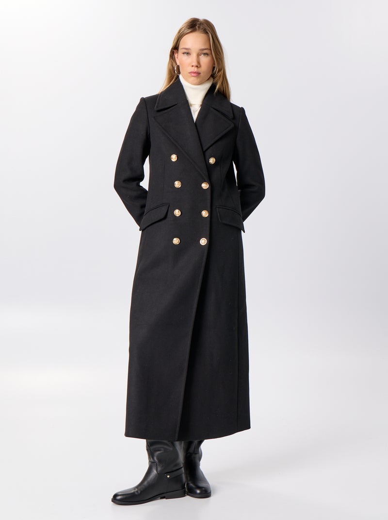 Manteau long façon lainage forme patineuse Noir - Kiabi